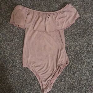 Pink off the shoulder body suit
